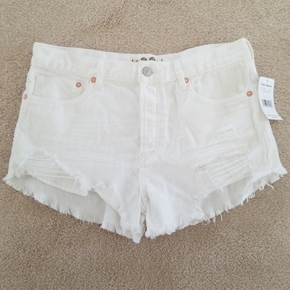 NWT Free People Loving Good Vibrations Spring White Cut-off Shorts Size 28